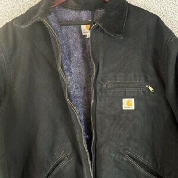 VTG Carhartt Jacket Mens XL Tall Detroit Blanket Lined Black Faded Canvas USA - Picture 2 of 5